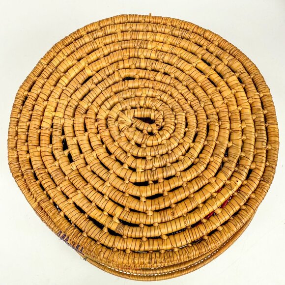 Vintage Mexican Hand-Dyed Coiled Polychrome Figural Basket With Lid - Picture 9 of 9